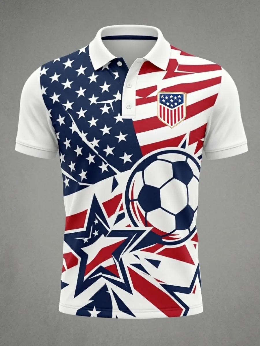 2026 World Cup-American Football Lover Print Men's Polo Shirt