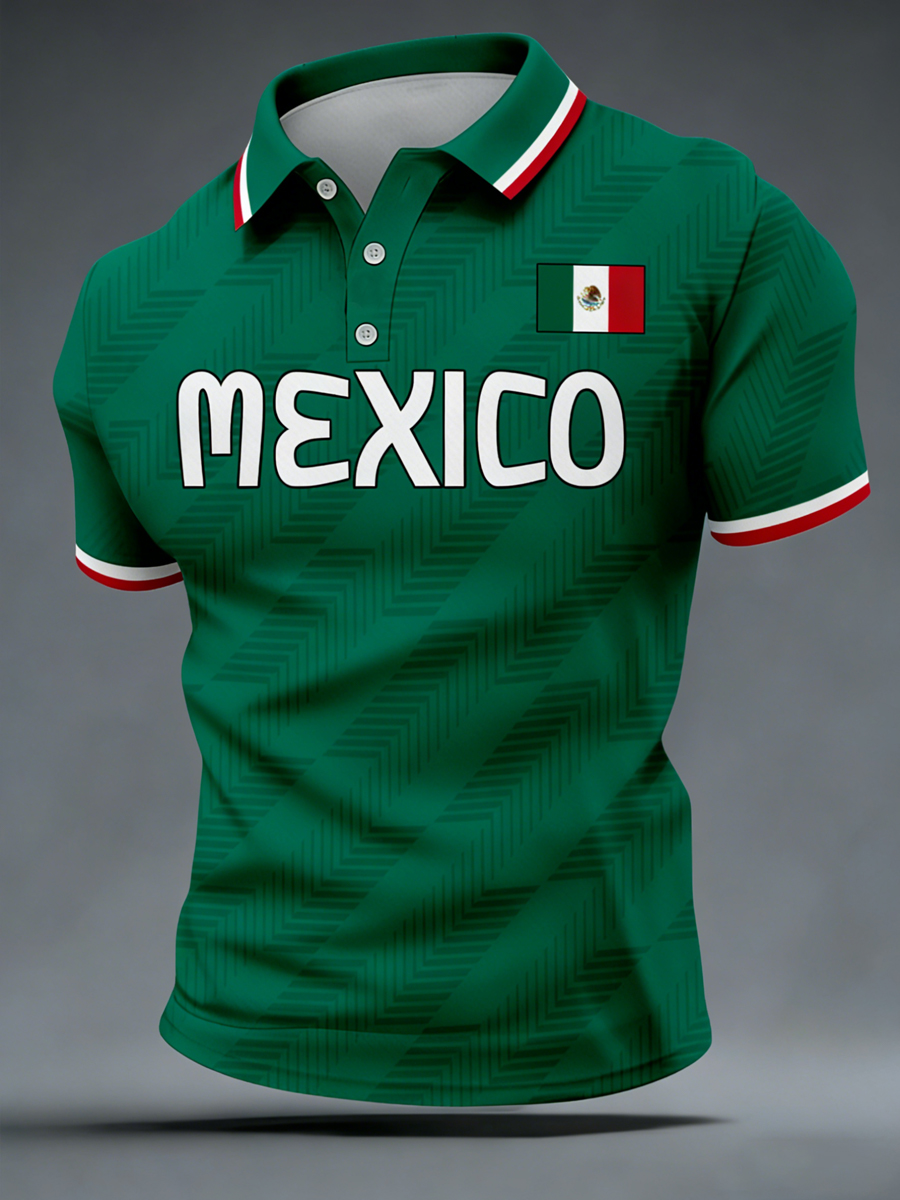2026 World Cup-Men's Mexican Aztec Soccer Print Casual Polo
