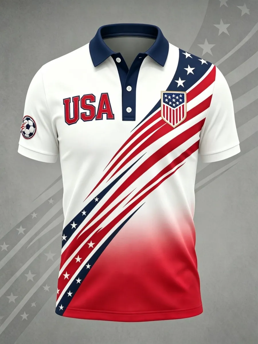 2026 World Cup-American Football Lover Print Men's Polo Shirt