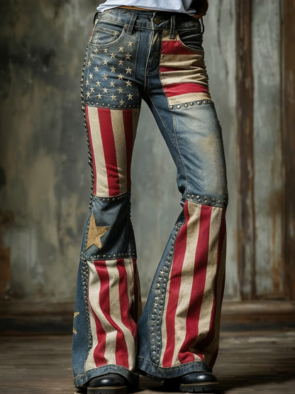 2026 World Cup-Women's American Flag Patchwork Vintage Jeans