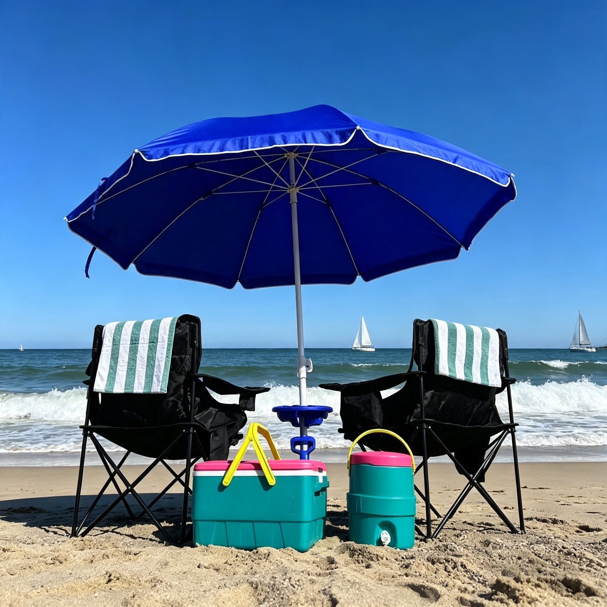 Classic Beach Umbrella System – Wind-Resistant with Sand Anchor