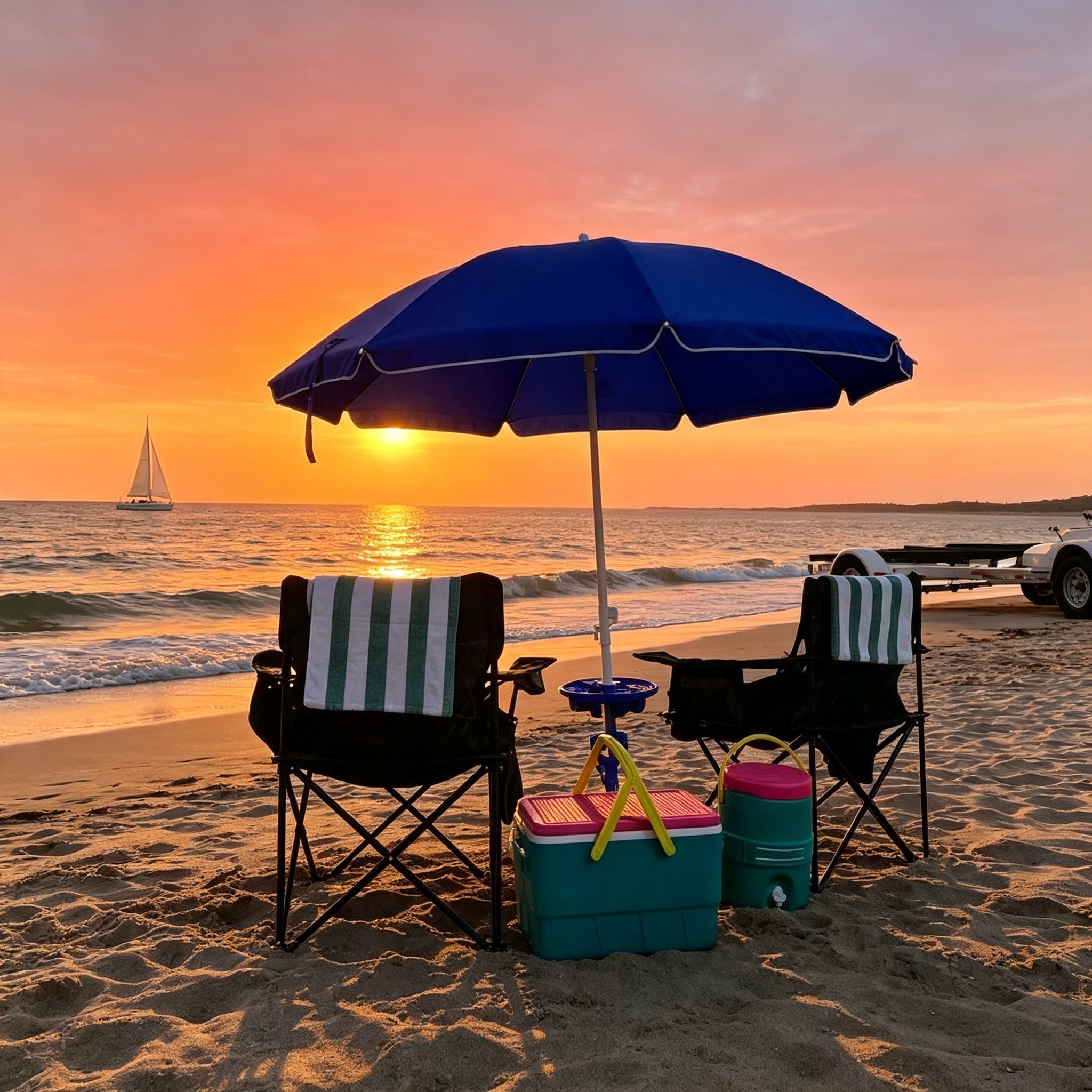 Classic Beach Umbrella System – Wind-Resistant with Sand Anchor