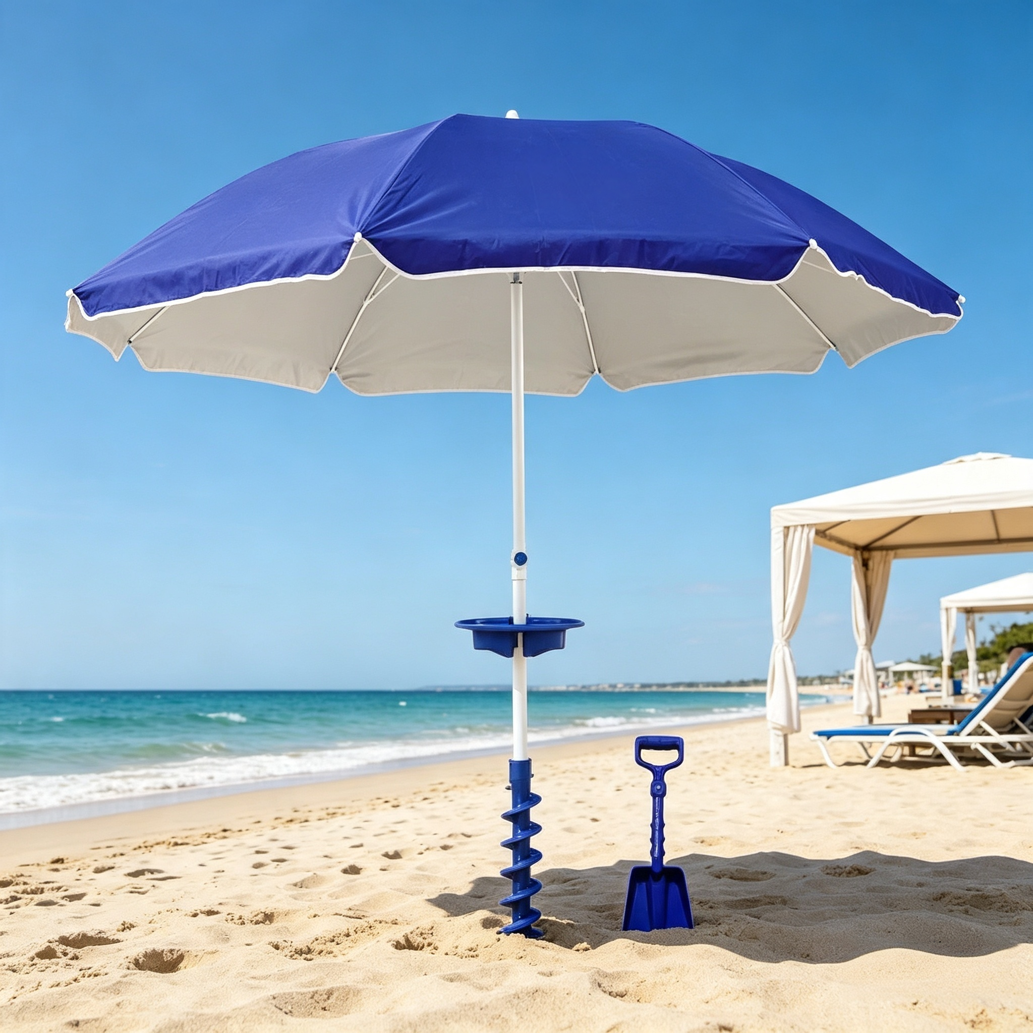 Classic Beach Umbrella System – Wind-Resistant with Sand Anchor