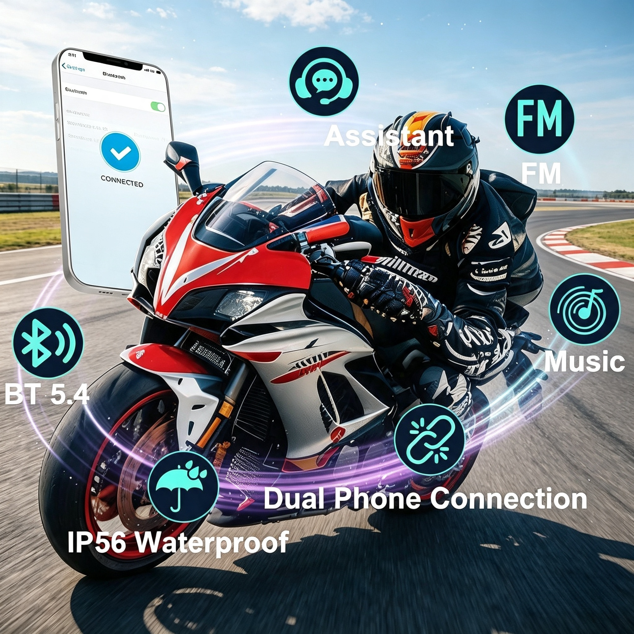 Motorcycle Bluetooth Intercom – Multi-Brand Compatible with App Control