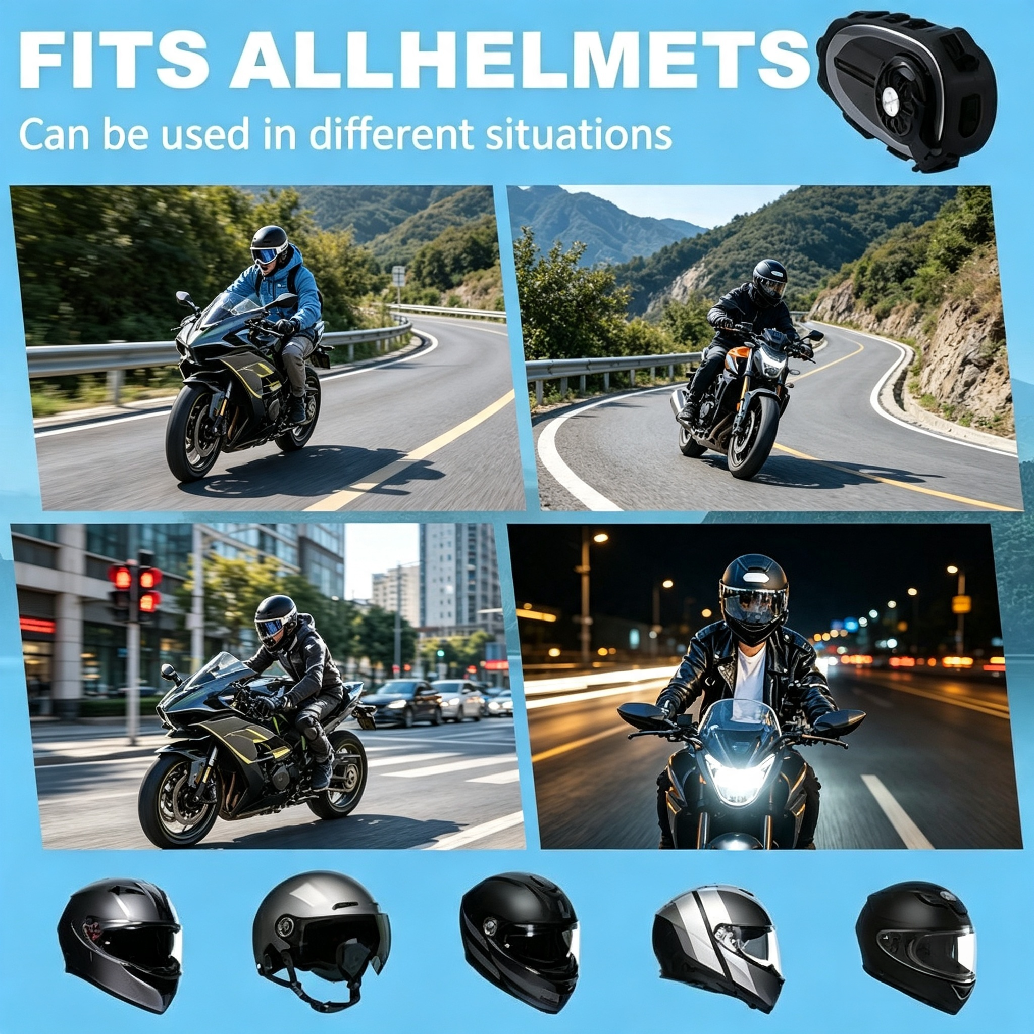 Motorcycle Bluetooth Intercom – Multi-Brand Compatible with App Control