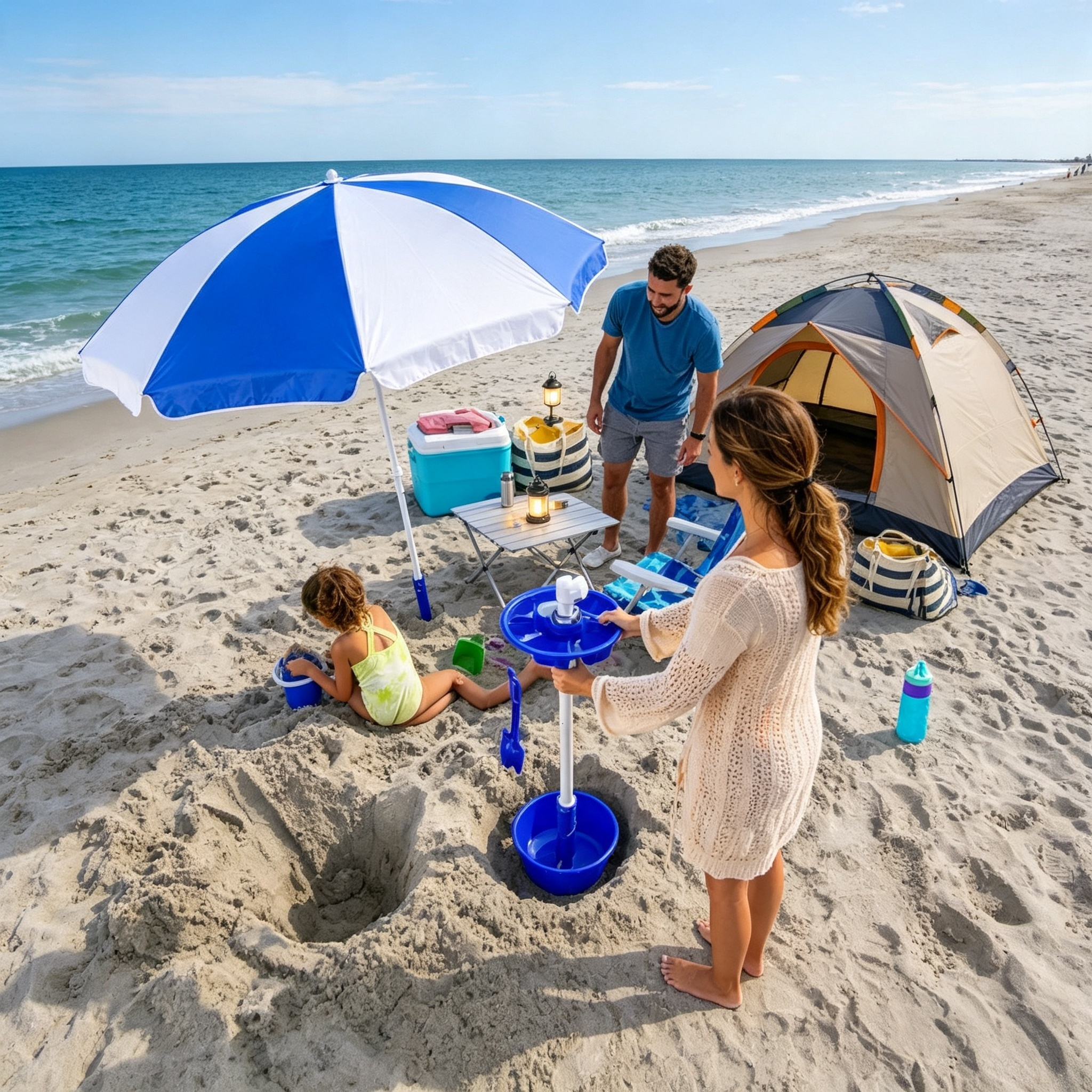 Classic Beach Umbrella System – Wind-Resistant with Sand Anchor