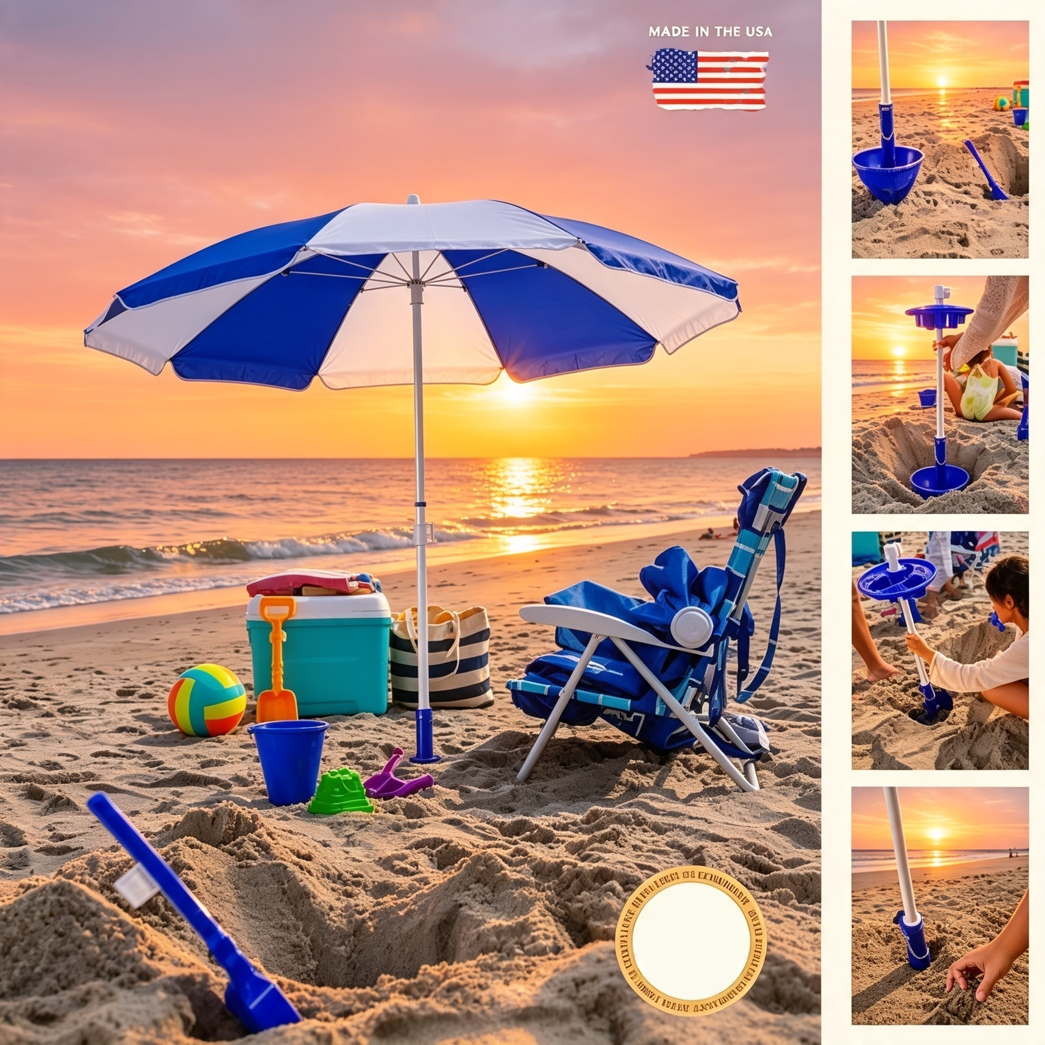Classic Beach Umbrella System – Wind-Resistant with Sand Anchor