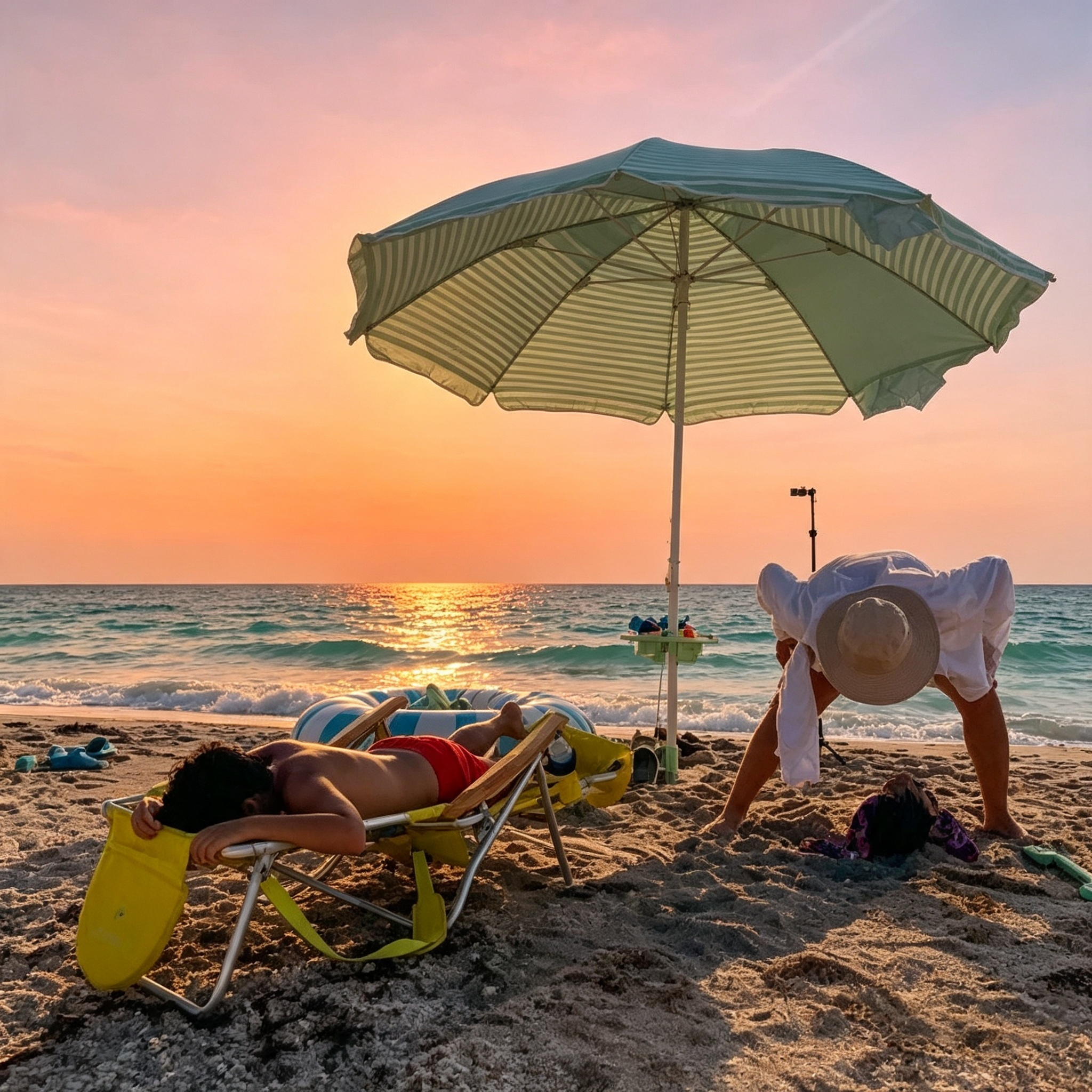 Classic Beach Umbrella System – Wind-Resistant with Sand Anchor