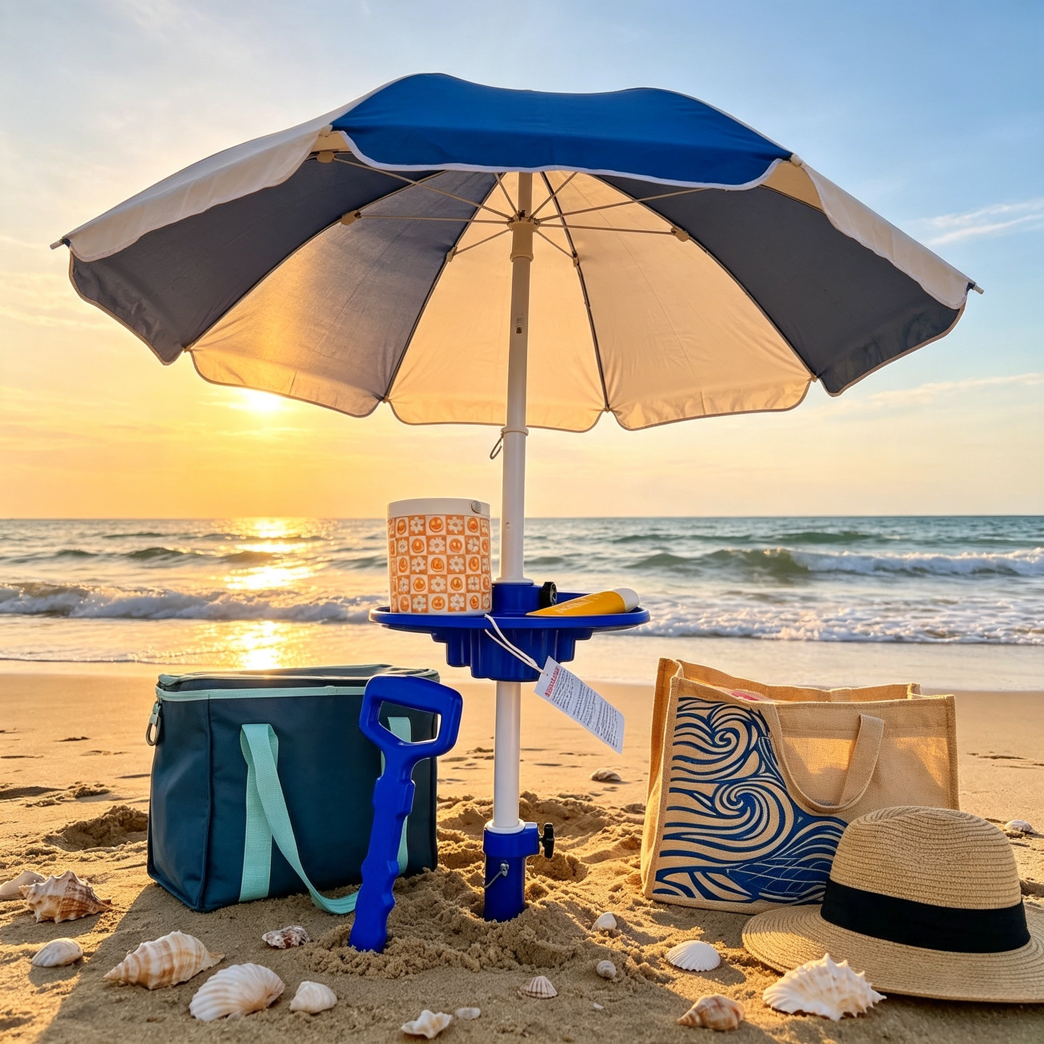 Classic Beach Umbrella System – Wind-Resistant with Sand Anchor