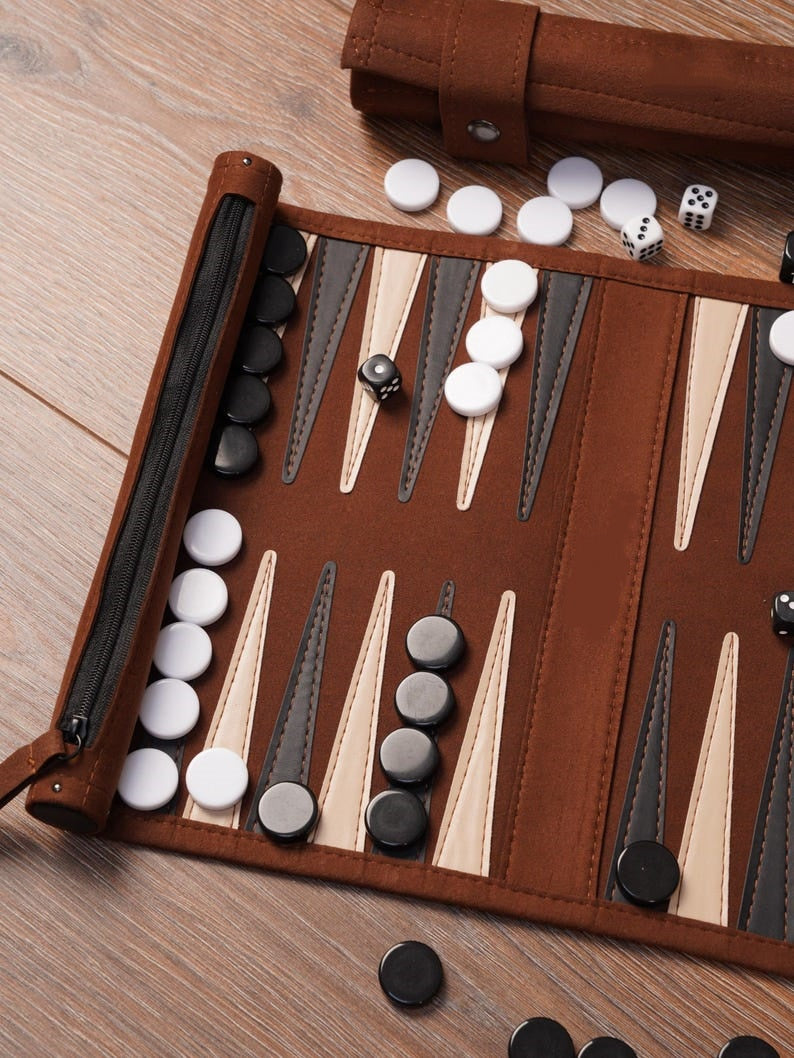 Handcrafted Full-Grain Leather Travel Backgammon Set – Personalized Heritage Roll-Up Board Game