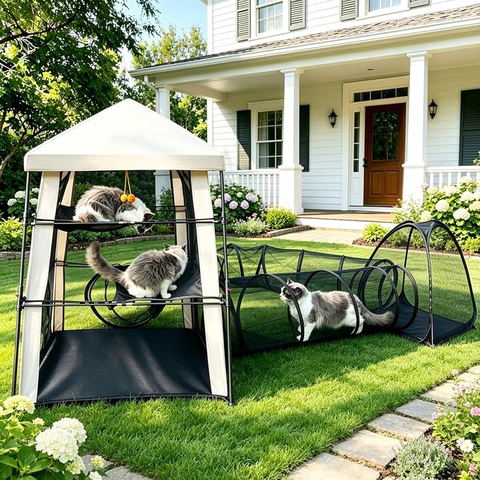 Outdoor Rainbow Cat Enclosure – 5-in-1 Portable Cat Playhouse