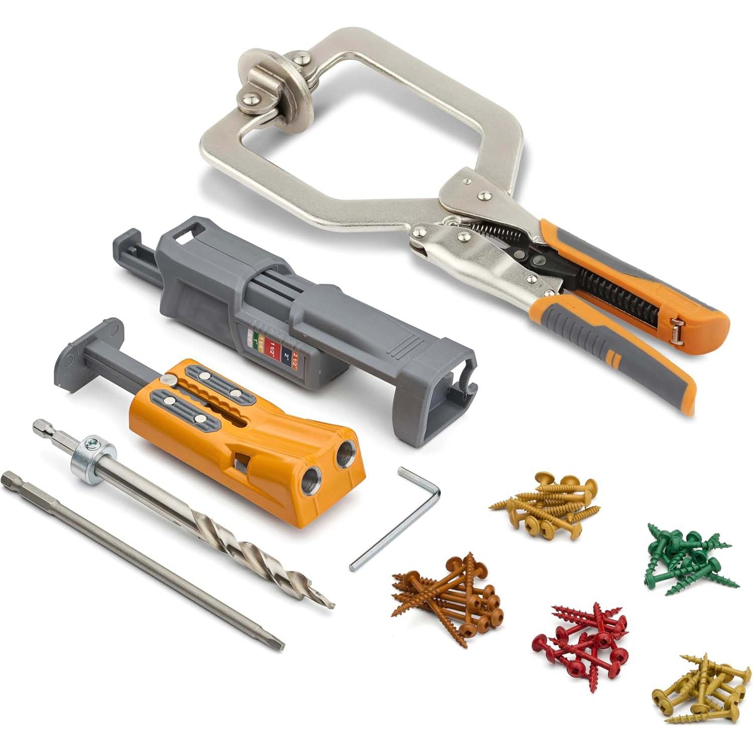 Compact Pocket Hole Jig with 3 inch Face Clamp & 50pc Screw Set – Auto Adjust Drill Guide