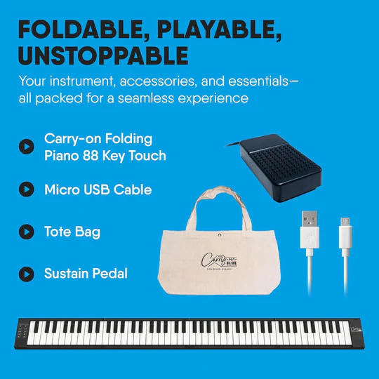 Carry-On Portable Folding Digital Piano – 88 Keys with Rechargeable Battery