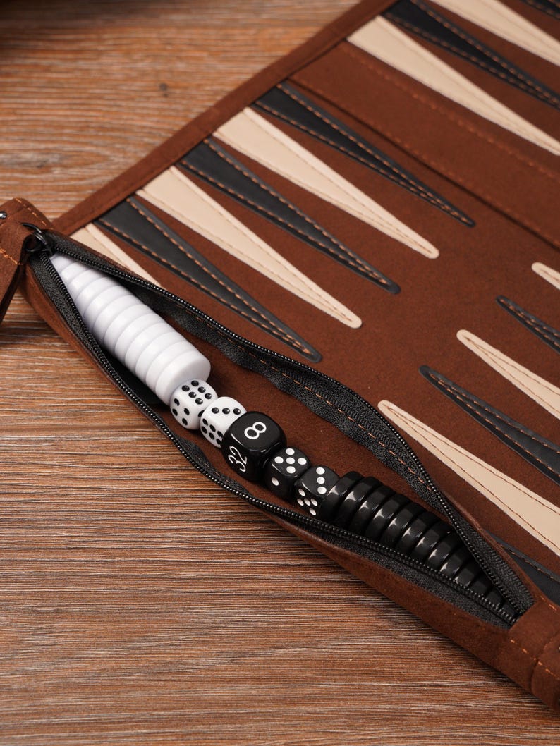 Handcrafted Full-Grain Leather Travel Backgammon Set – Personalized Heritage Roll-Up Board Game