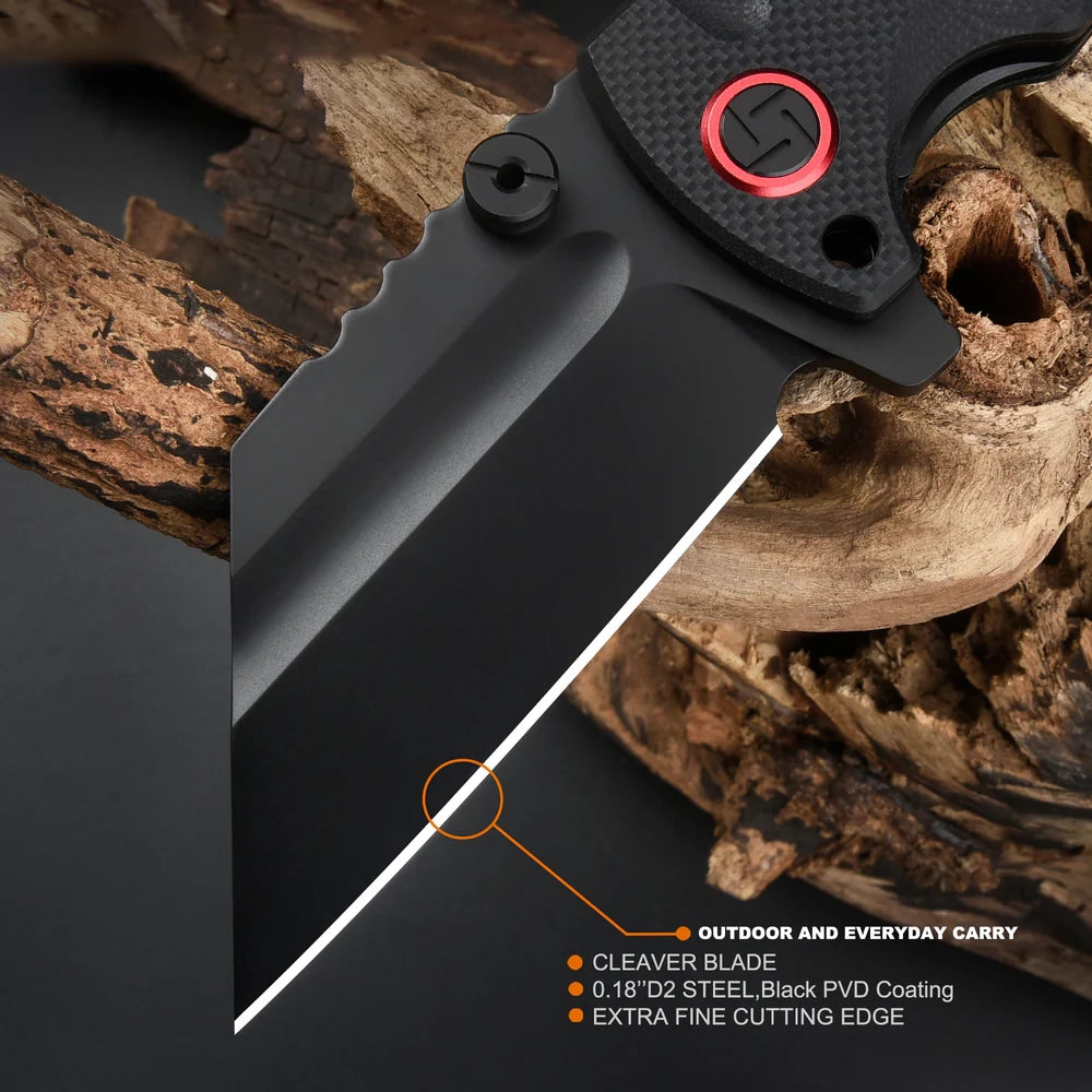 Tactical Folding Pocket Knife with Steel Black PVD Coated Blade