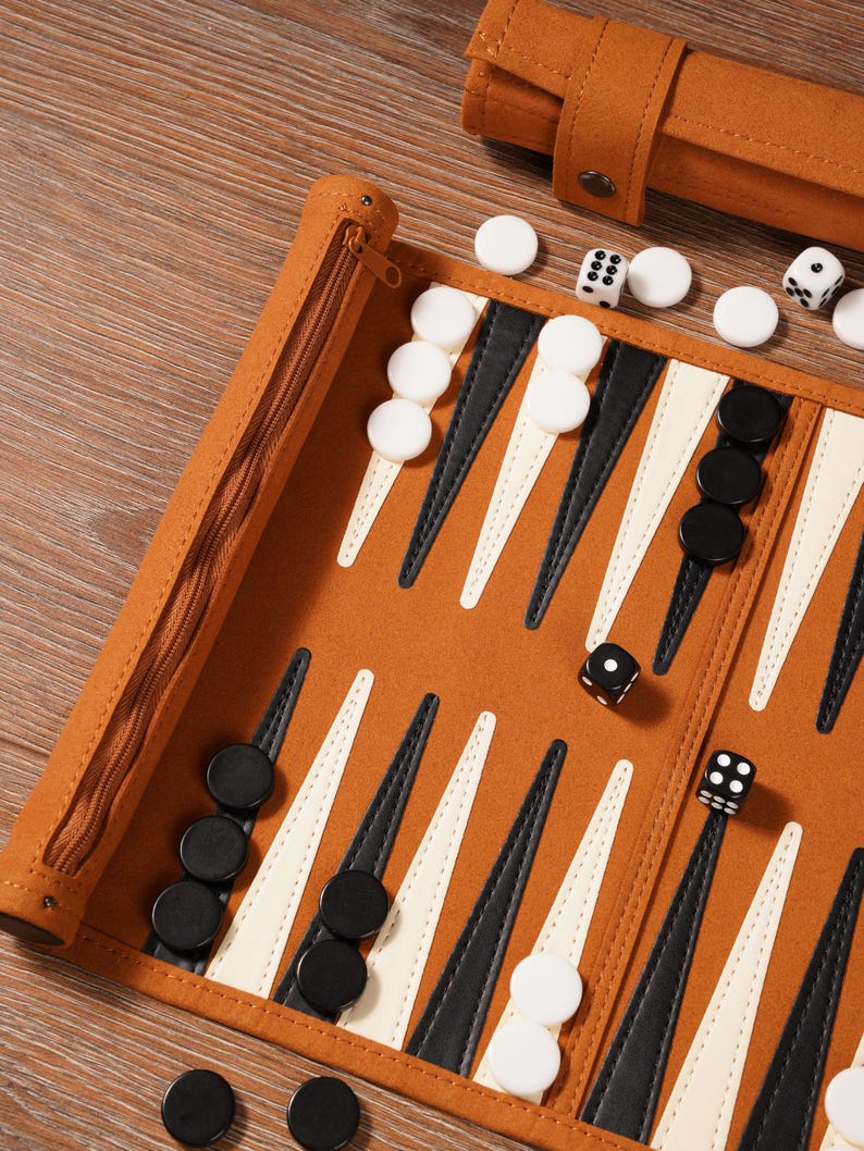 Handcrafted Full-Grain Leather Travel Backgammon Set – Personalized Heritage Roll-Up Board Game