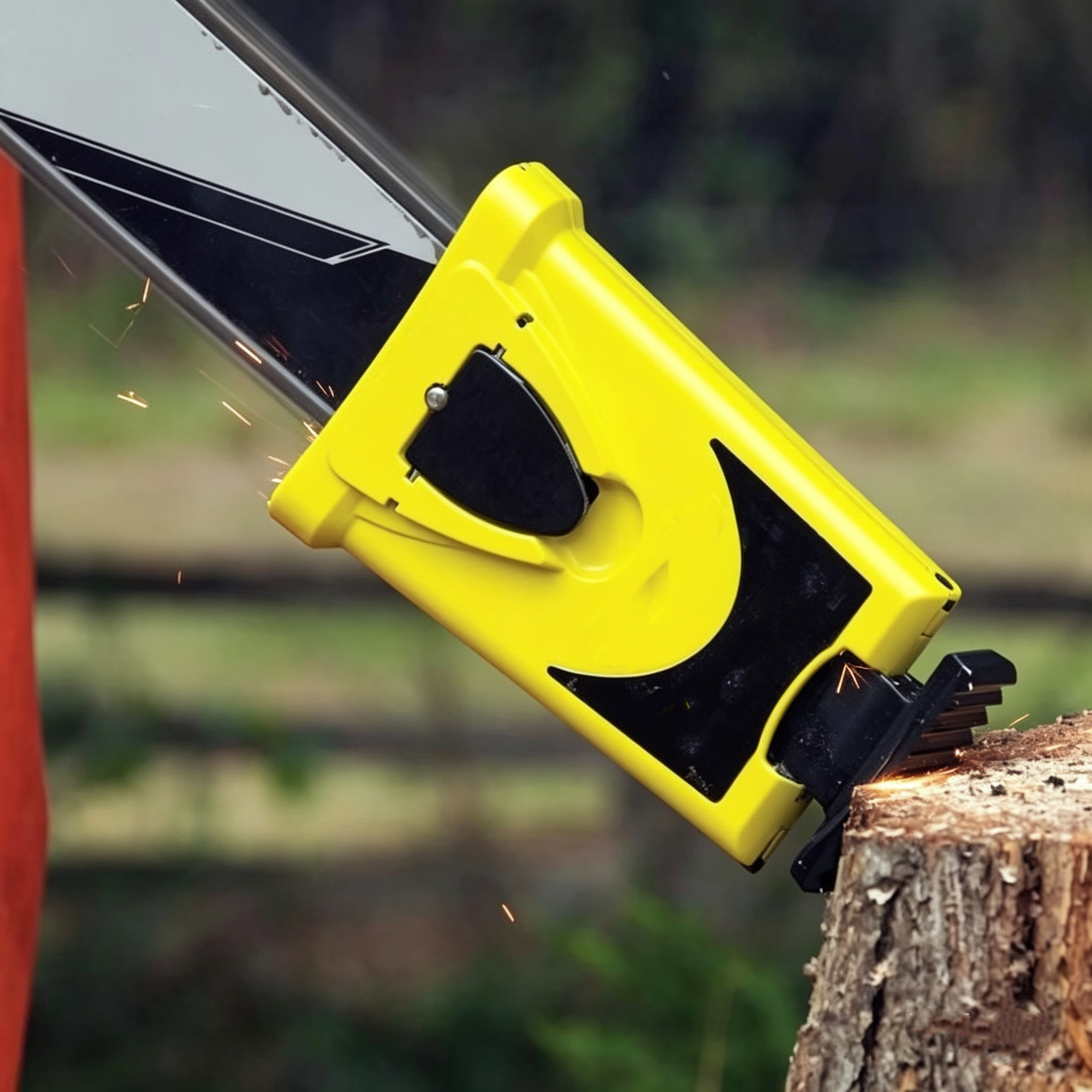 Rapid-Hone Chainsaw Bar-Mounted Sharpening Attachment with 5-Second Fast-Clamp Structural Housing
