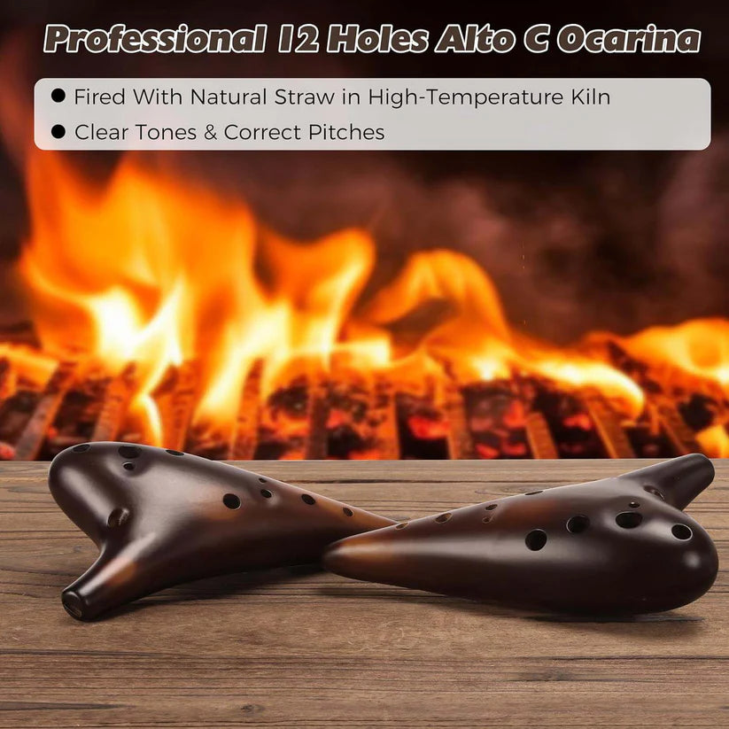 12-Hole Alto C Ceramic Ocarina – Straw-Fired, Collectible, with Protective Case