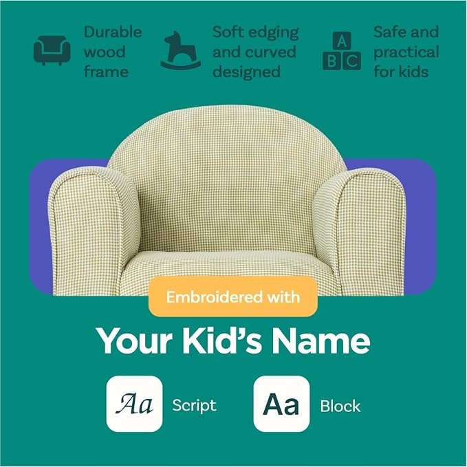Personalized Kids Club Chair – Custom Embroidered Upholstered Armchair