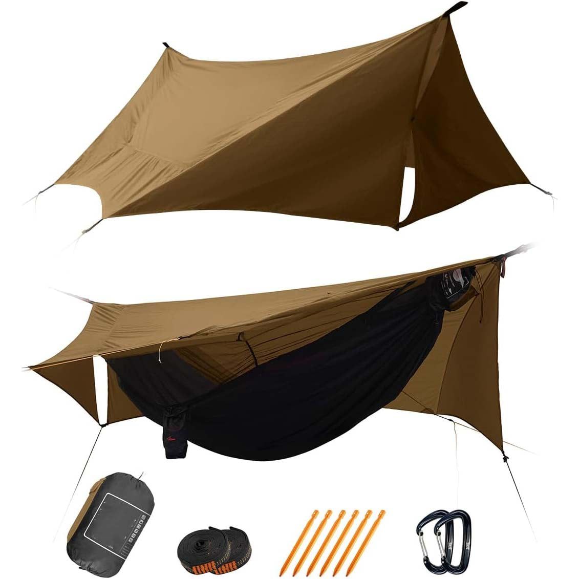 11ft Hammock with Net and Rain Fly Tarp – 4 in 1 Camping Hammock Tent, Ultralight Portable Double