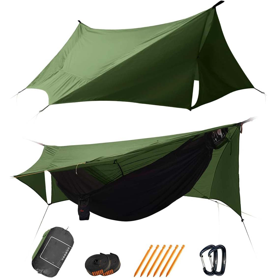 11ft Hammock with Net and Rain Fly Tarp – 4 in 1 Camping Hammock Tent, Ultralight Portable Double