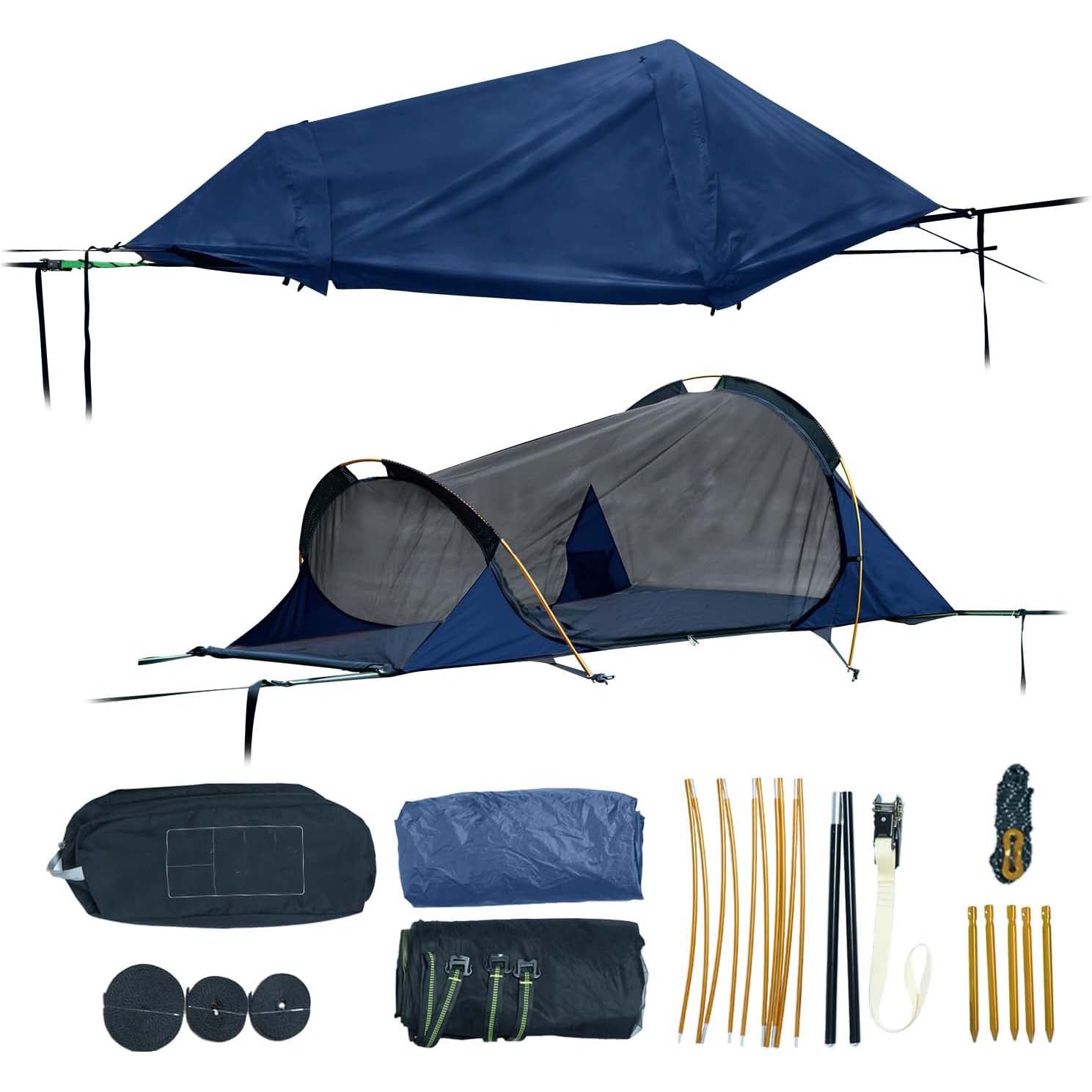 11ft Hammock with Net and Rain Fly Tarp – 4 in 1 Camping Hammock Tent, Ultralight Portable Double