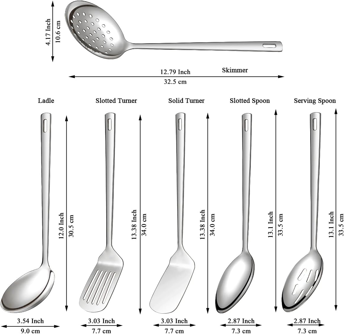 6-Piece Modern Stainless Steel Cooking Utensils Set, Heavy Duty Kitchen Tools, Spatulas, Slotted Spoon, Ladle, Skimmer, Home Essentials Kitchen Gadgets Accessories