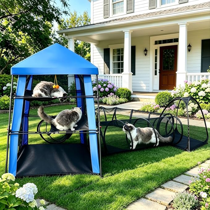 Outdoor Rainbow Cat Enclosure – 5-in-1 Portable Cat Playhouse