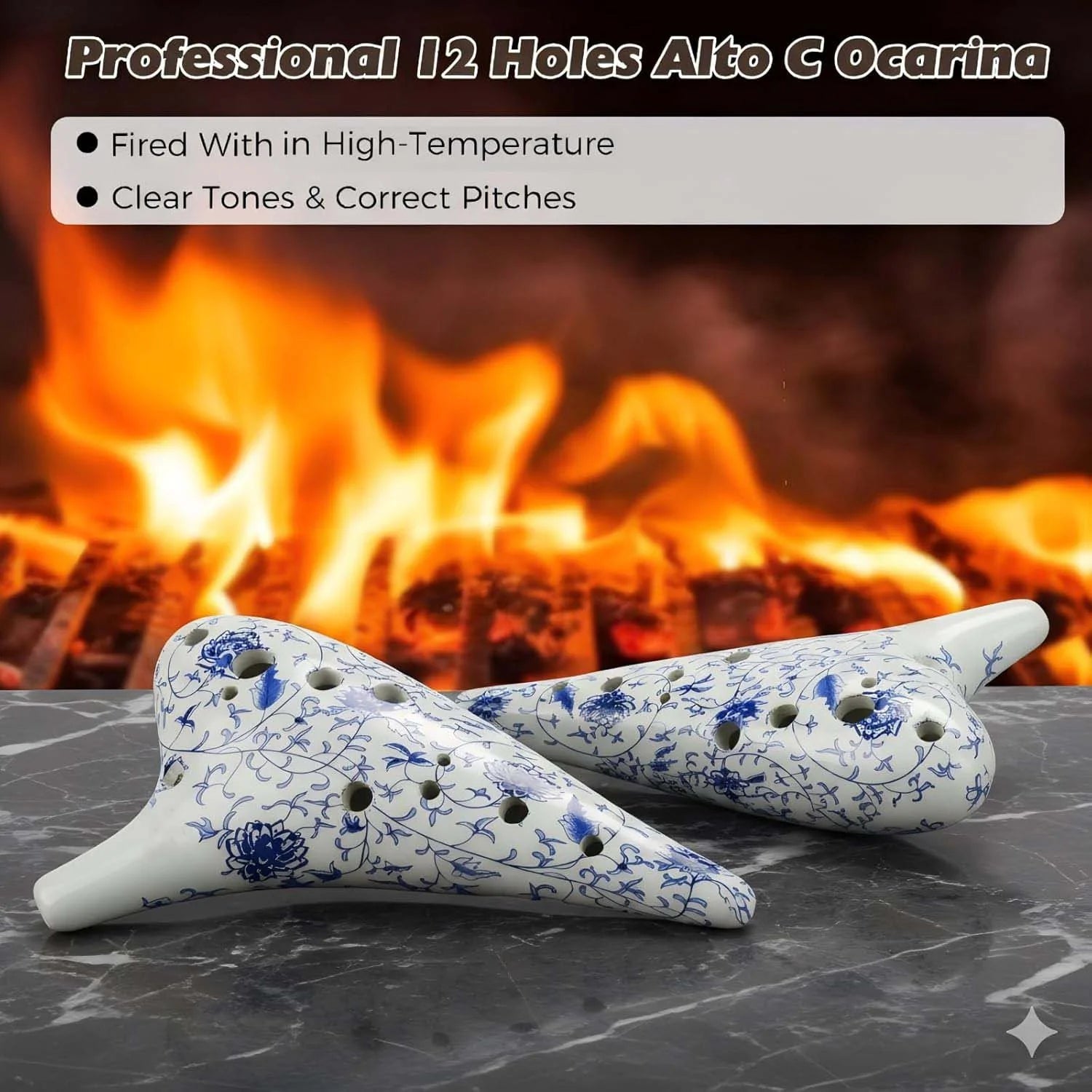 12-Hole Alto C Ceramic Ocarina – Straw-Fired, Collectible, with Protective Case