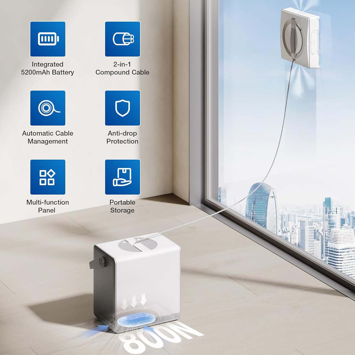 Portable Window Cleaning Robot – Intelligent Cleaning with Three-Nozzle Wide-Angle Spray Technology