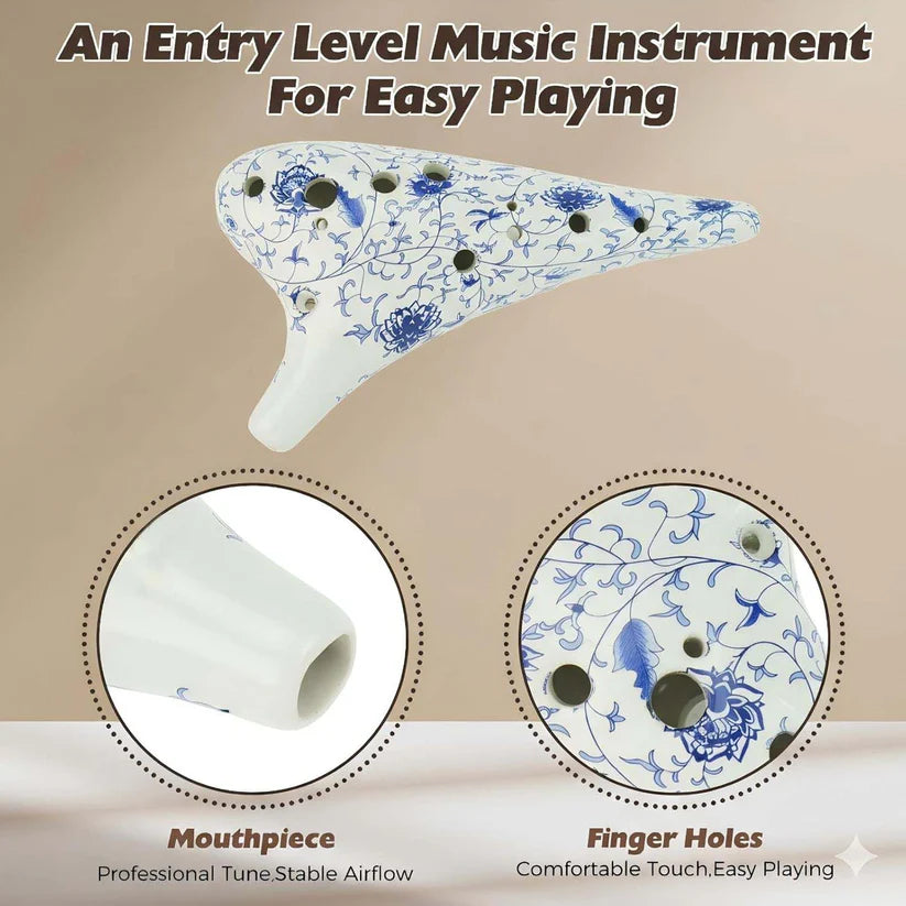 12-Hole Alto C Ceramic Ocarina – Straw-Fired, Collectible, with Protective Case