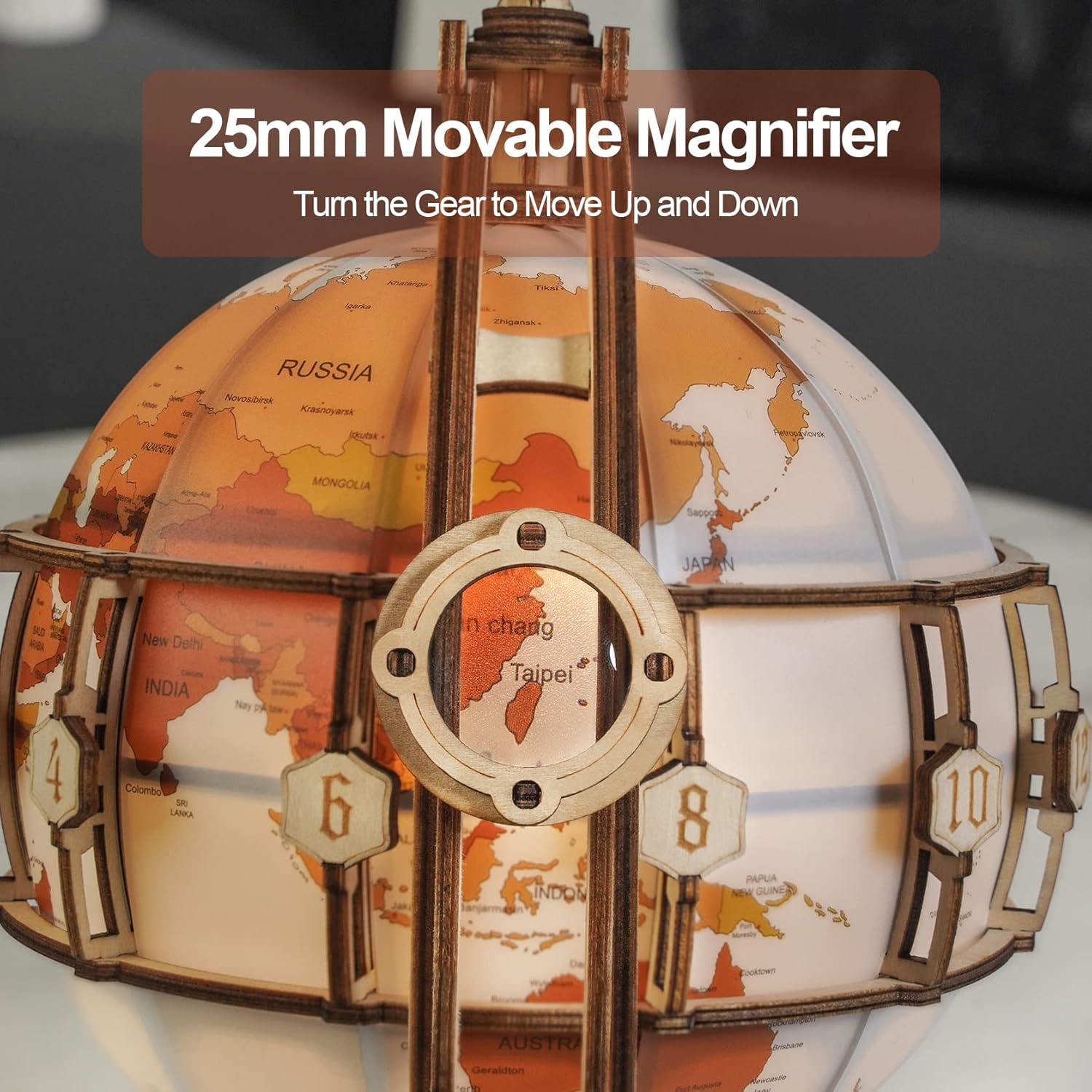 3D Wooden Puzzle – LED Light-Up Globe Model Kit with Stand