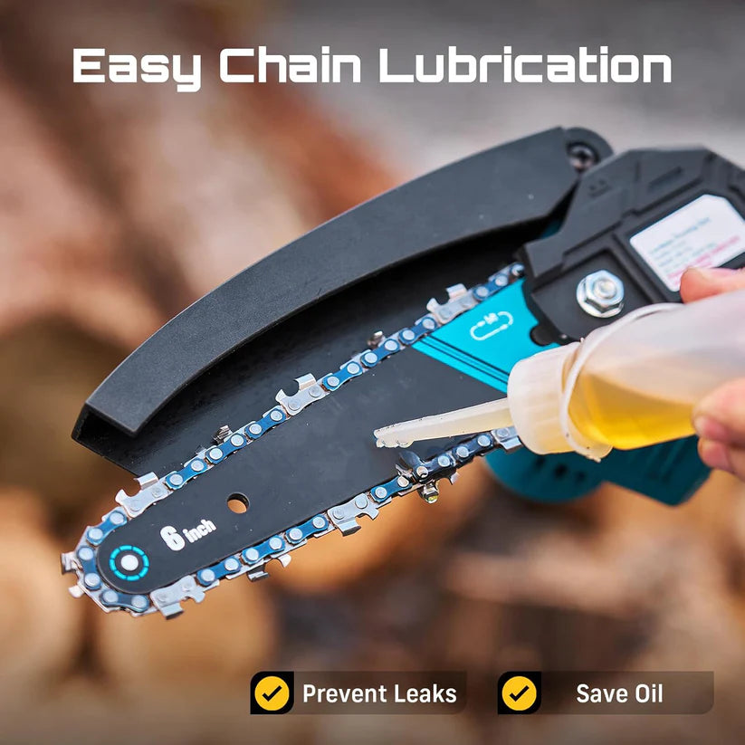 Mini Chainsaw – 6-Inch Cordless Handheld Electric Saw with 2 Batteries