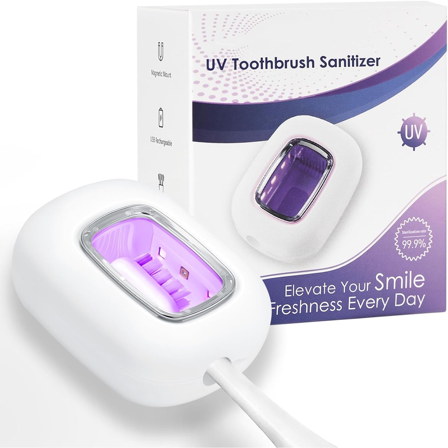 UV-C Toothbrush Sanitizer Cap - Rechargeable Travel Cover with Magnetic Wall Mount