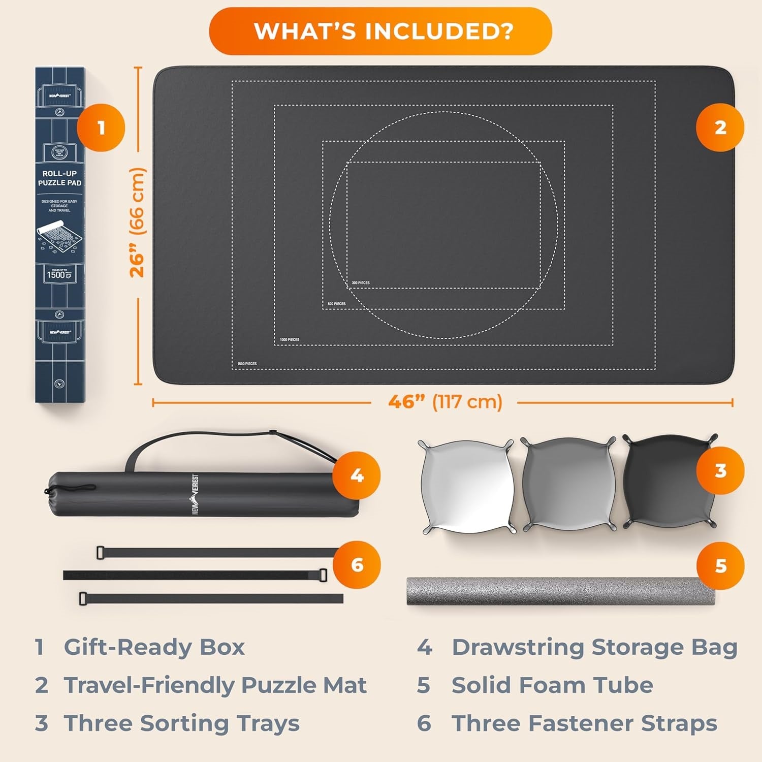 Roll-Up Puzzle Mat – Fits Up to 1500 Pieces, Non-Slip Base, with Sorting Trays & Storage Bag