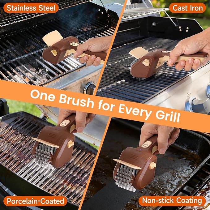 Electric cleaning brush for outdoor barbecue grills