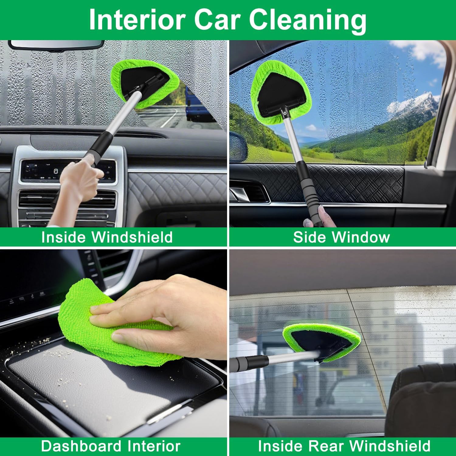 Windshield Cleaning Tool – Car Window Interior Cleaning Kit with Extendable Handle
