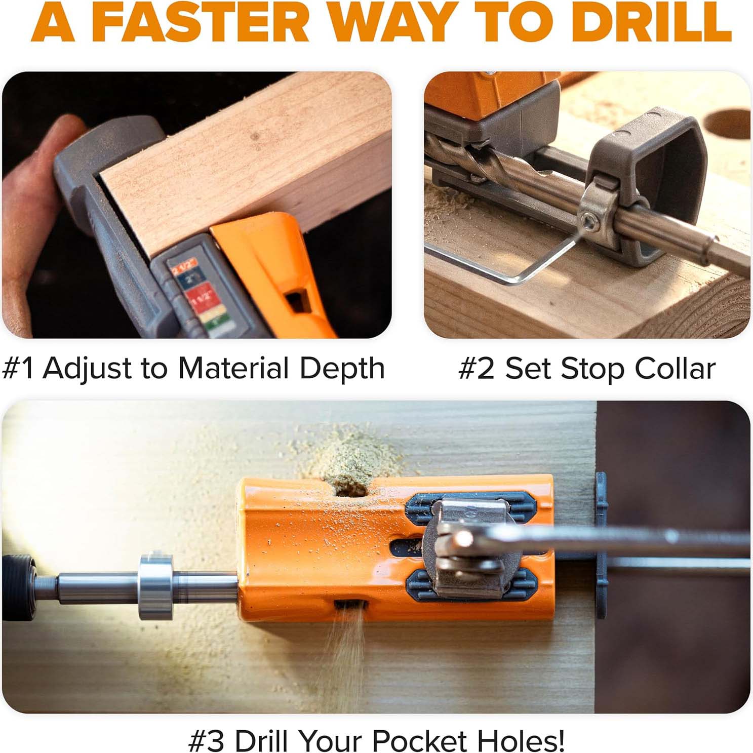 Compact Pocket Hole Jig with 3 inch Face Clamp & 50pc Screw Set – Auto Adjust Drill Guide