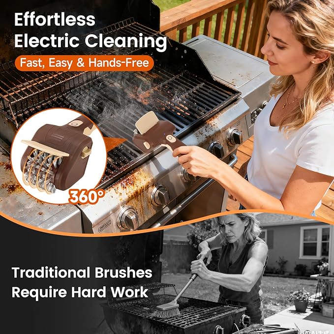 Electric cleaning brush for outdoor barbecue grills