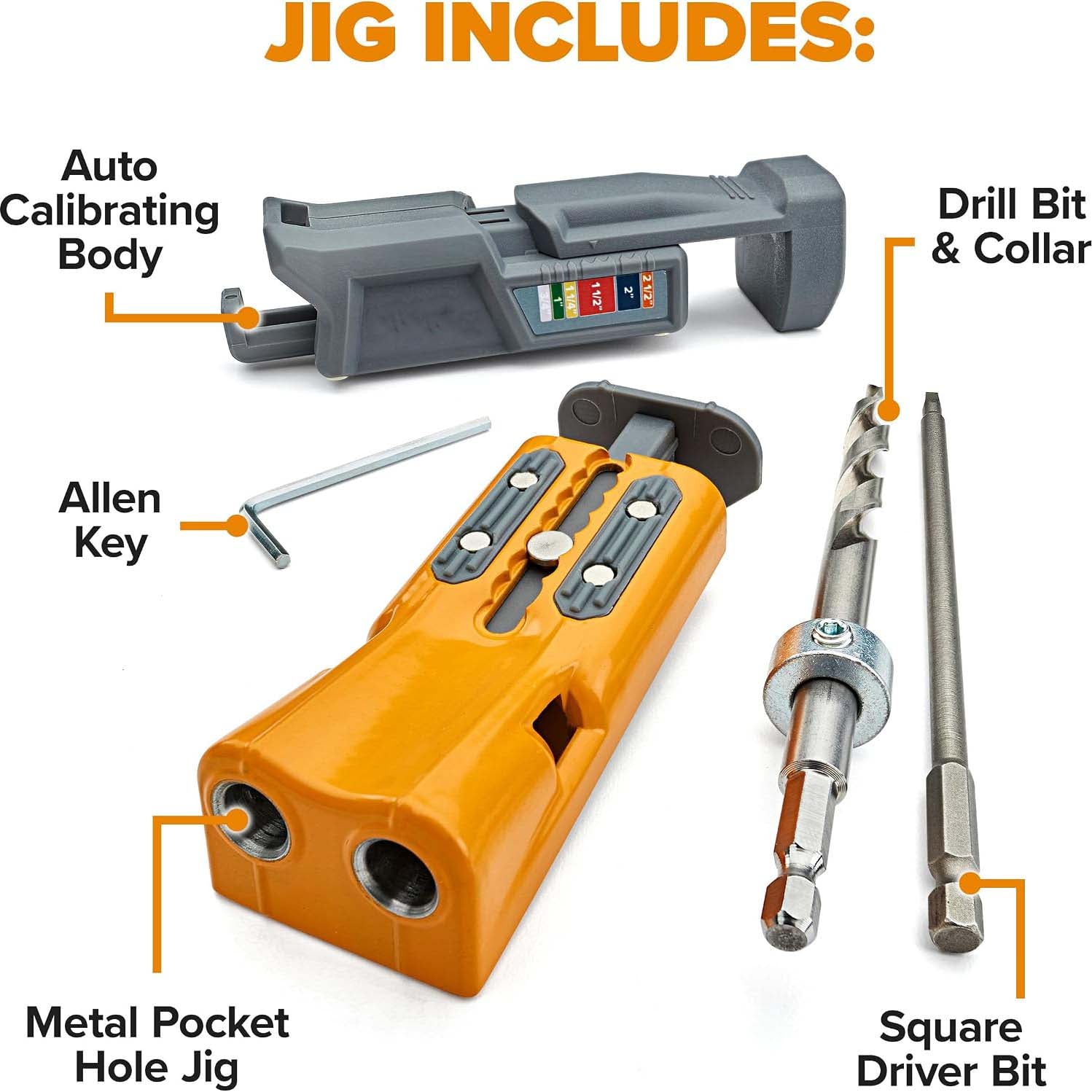 Compact Pocket Hole Jig with 3 inch Face Clamp & 50pc Screw Set – Auto Adjust Drill Guide
