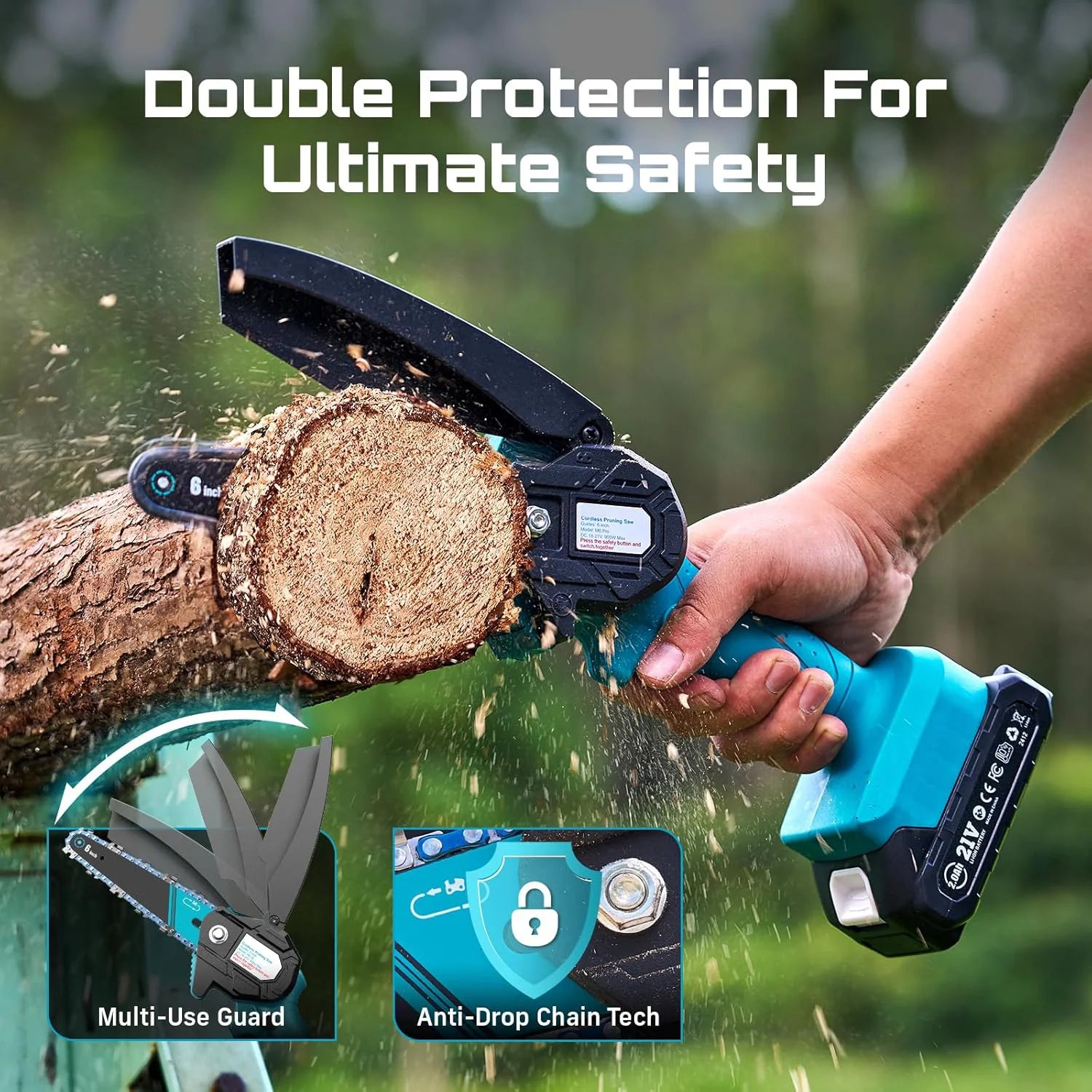 Mini Chainsaw – 6-Inch Cordless Handheld Electric Saw with 2 Batteries