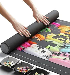 Roll-Up Puzzle Mat – Fits Up to 1500 Pieces, Non-Slip Base, with Sorting Trays & Storage Bag