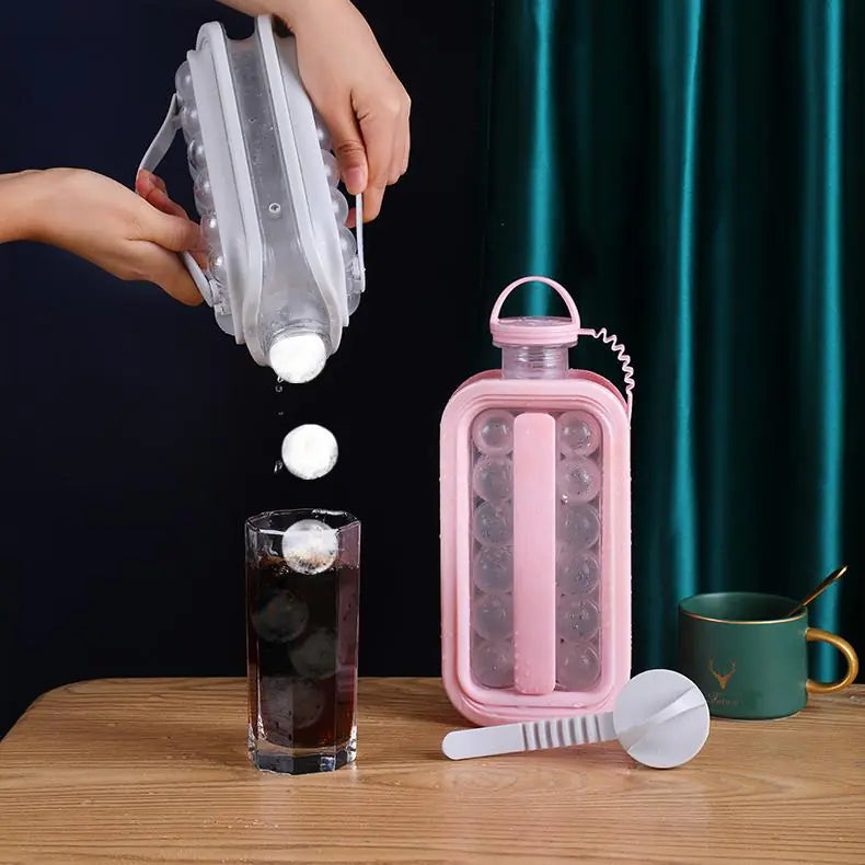 2-in-1 Water Bottle & Ice Ball Maker – Portable Ice Mold