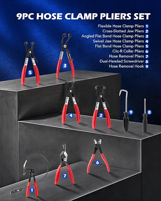 9-Piece Hose Clamp Pliers Set – Automotive Hose Repair Tool Kit