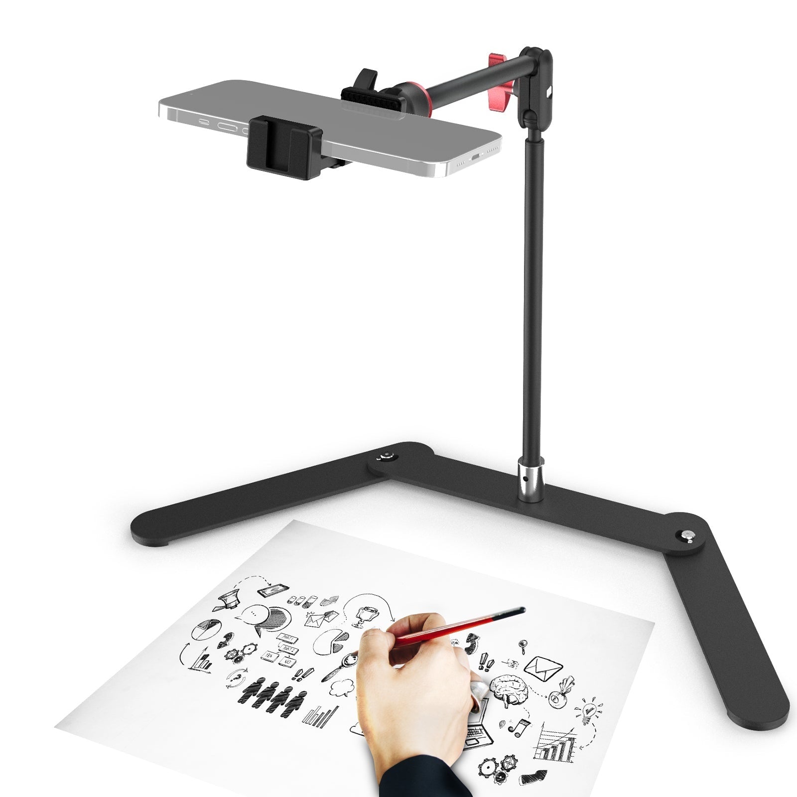 Ultimate 4-in-1 Ultra-Stable Overhead Phone Tripod Stand with Multi-Angle Joint Arm & Heavy-Duty Base