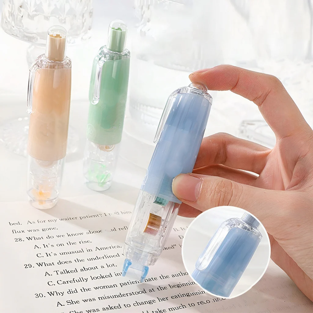 Push-to-use adhesive dots, retractable tape pen