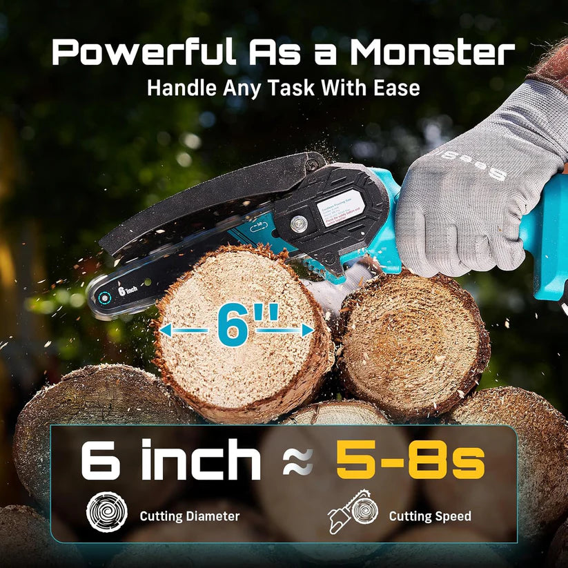 Mini Chainsaw – 6-Inch Cordless Handheld Electric Saw with 2 Batteries