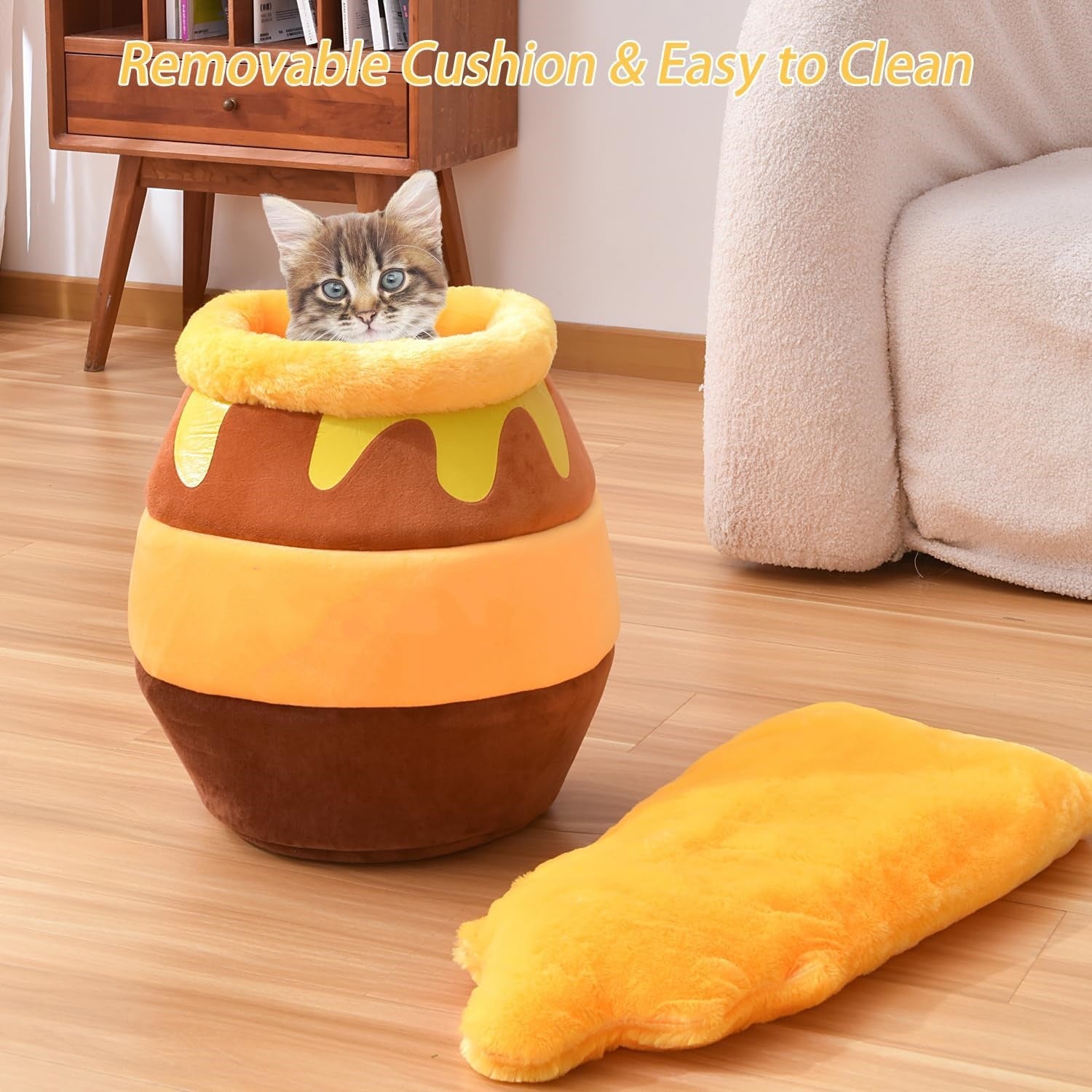 Premium Honey Pot Cat Cave Bed – Self-Warming Ultra-Soft Plush Kitten Lounging Sanctuary