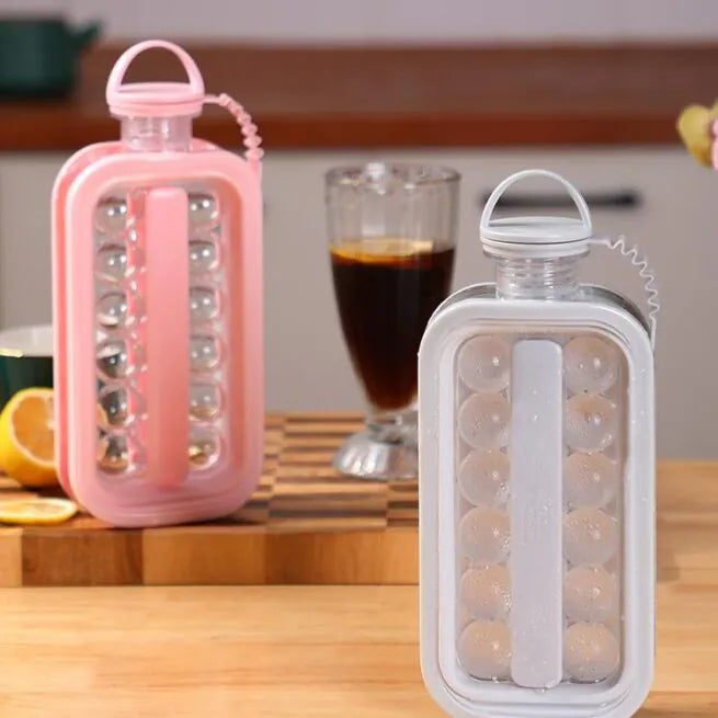 2-in-1 Water Bottle & Ice Ball Maker – Portable Ice Mold