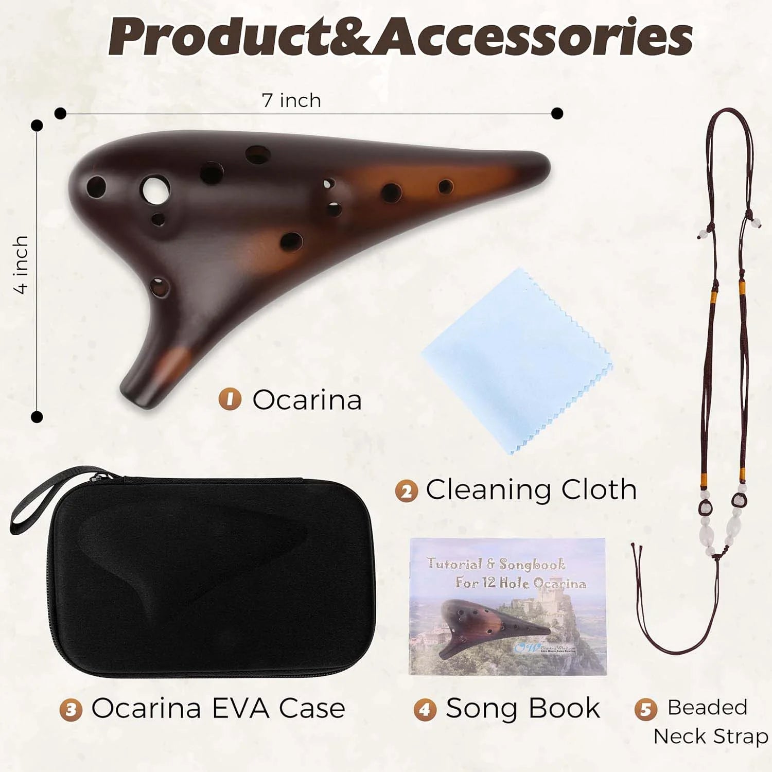 12-Hole Alto C Ceramic Ocarina – Straw-Fired, Collectible, with Protective Case
